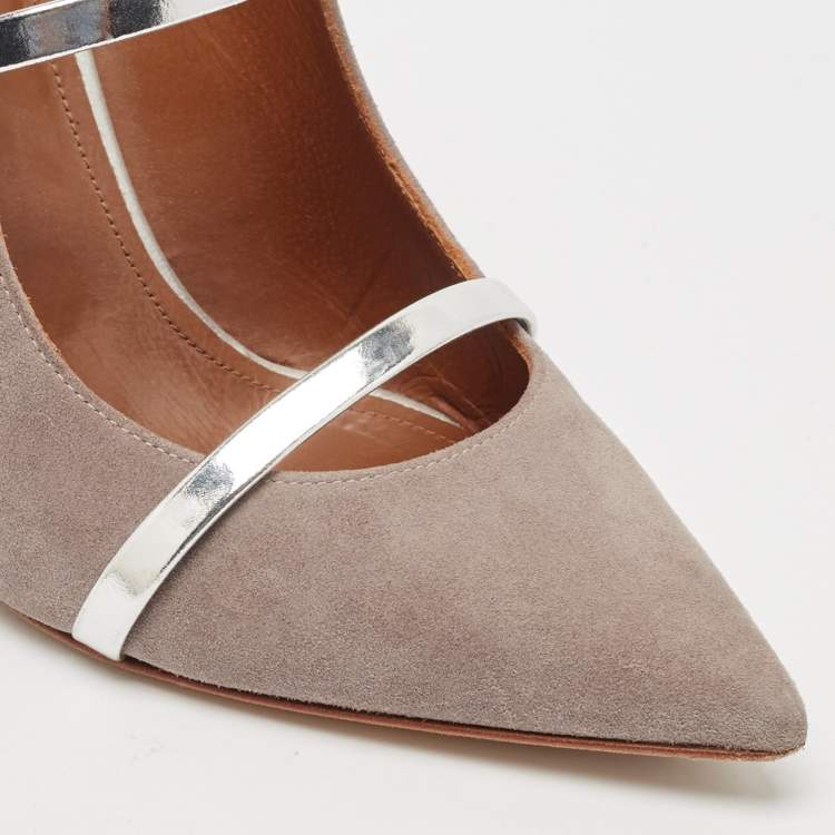 مملوكة مسبقًا Malone Souliers Grey/Silver Suede and Leather Maureen Mules Size 38.5