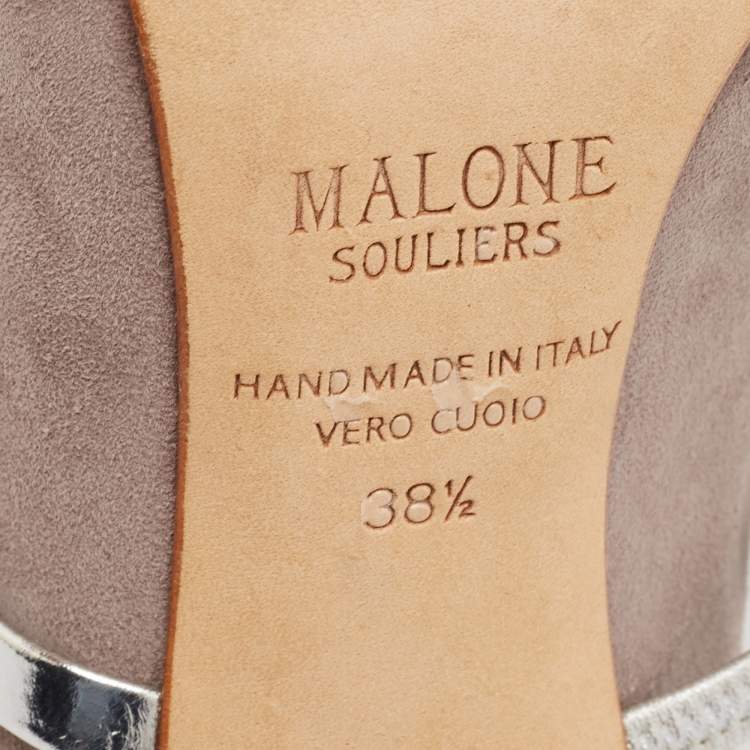 مملوكة مسبقًا Malone Souliers Grey/Silver Suede and Leather Maureen Mules Size 38.5