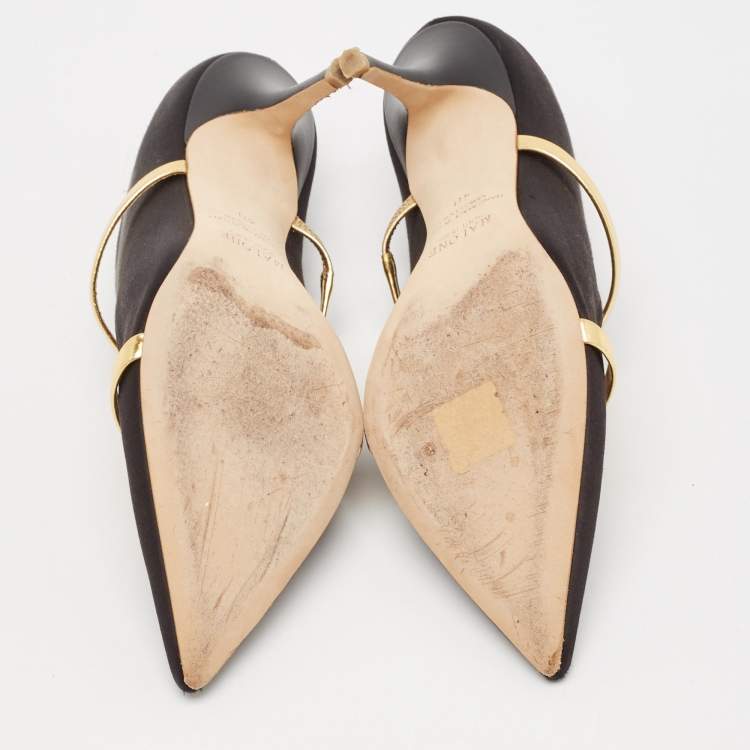 مملوكة مسبقًا Malone Souliers Black/Gold Leather and Satin Maureen Mules Size 40