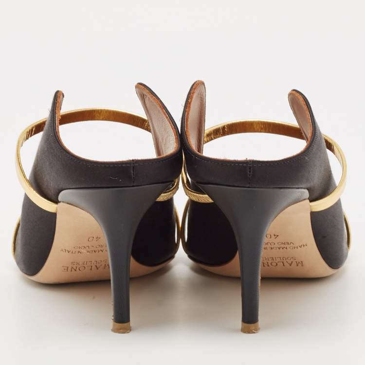 مملوكة مسبقًا Malone Souliers Black/Gold Leather and Satin Maureen Mules Size 40