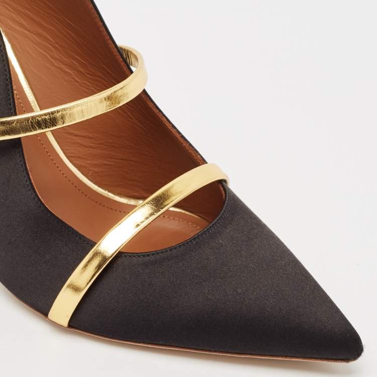 مملوكة مسبقًا Malone Souliers Black/Gold Leather and Satin Maureen Mules Size 40