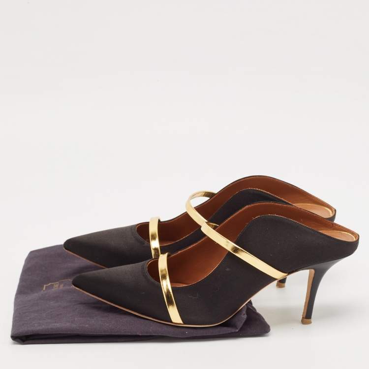 مملوكة مسبقًا Malone Souliers Black/Gold Leather and Satin Maureen Mules Size 40