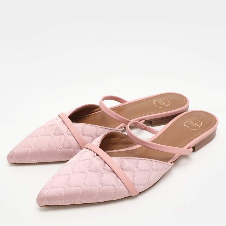 Pre Owned Malone Souliers Beige Leather and Satin Frankie Mules Size 38.5