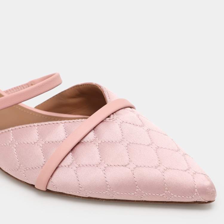 Pre Owned Malone Souliers Beige Leather and Satin Frankie Mules Size 38.5