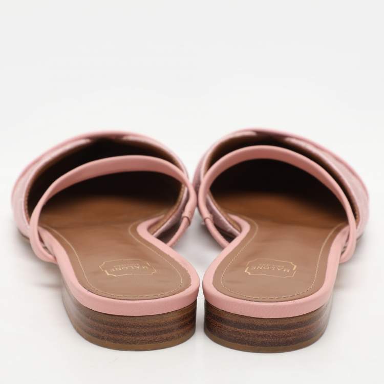 Pre Owned Malone Souliers Beige Leather and Satin Frankie Mules Size 38.5