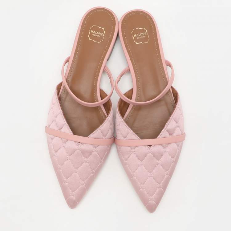 Pre Owned Malone Souliers Beige Leather and Satin Frankie Mules Size 38.5