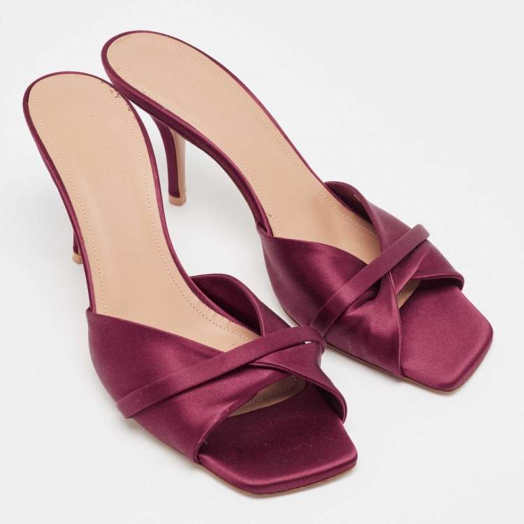 Pre Owned Malone Souliers Burgundy Satin Slide Sandals Size 39