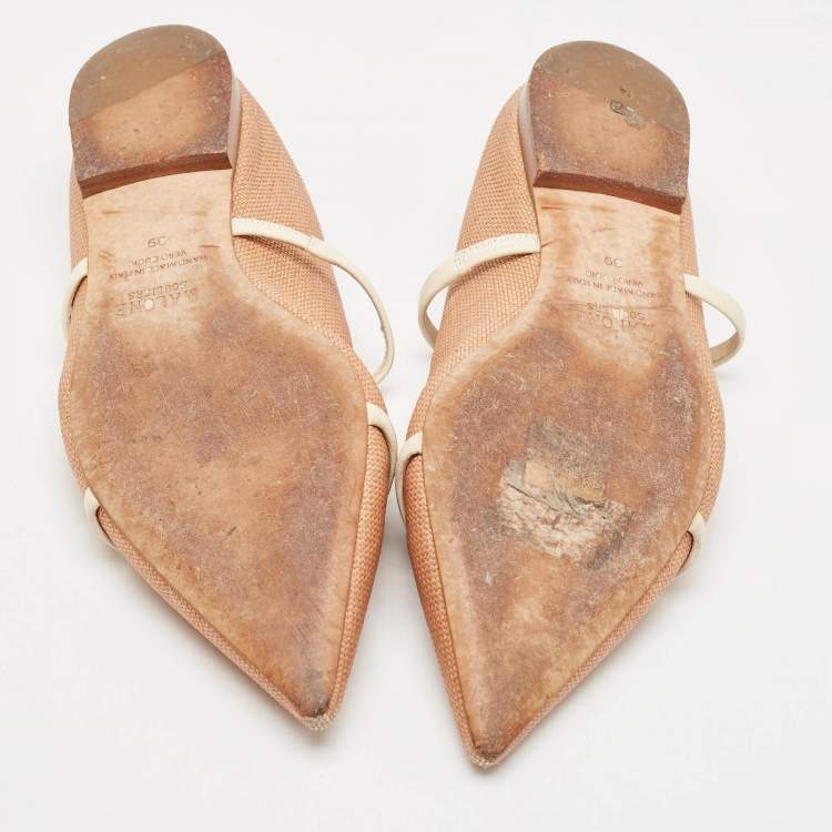 Pre Owned Malone Souliers Brown/Cream Raffia Maureen Flat Mules Size 39