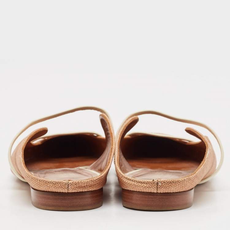 Pre Owned Malone Souliers Brown/Cream Raffia Maureen Flat Mules Size 39