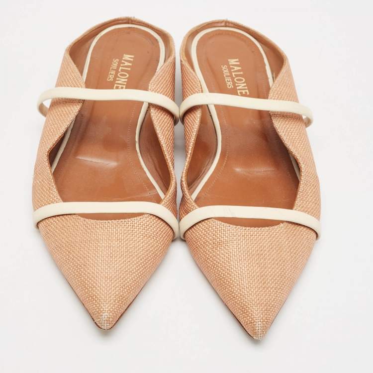 Pre Owned Malone Souliers Brown/Cream Raffia Maureen Flat Mules Size 39