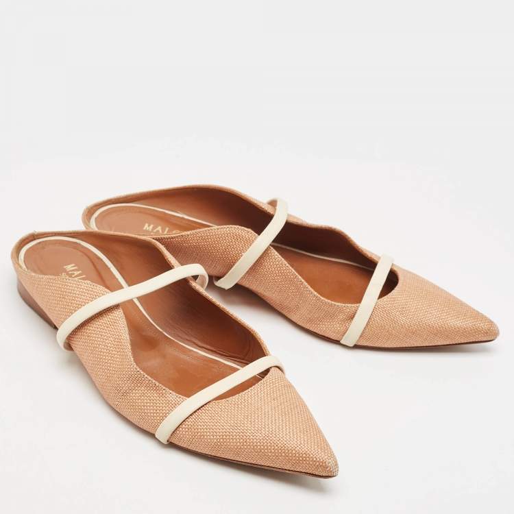 Pre Owned Malone Souliers Brown/Cream Raffia Maureen Flat Mules Size 39