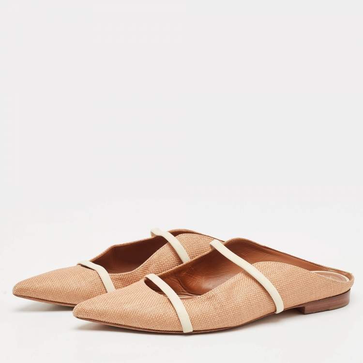 Pre Owned Malone Souliers Brown/Cream Raffia Maureen Flat Mules Size 39