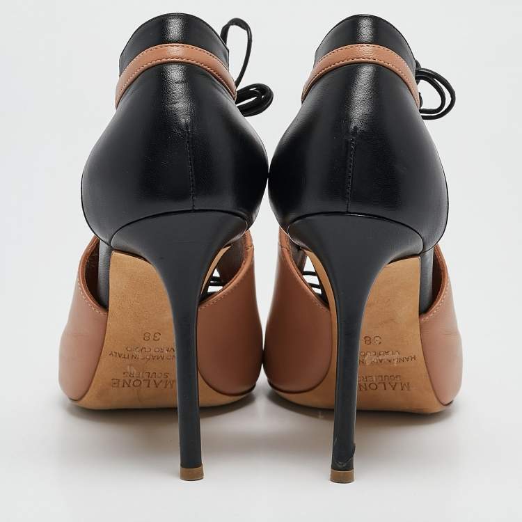 Pre Owned Malone Souliers Beige/Black Leather Montana Lace Up Pumps Size 38