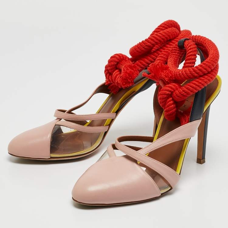 Pre Owned Malone Souliers X Roksanda Multicolor Leather and PVC Ankle Tie Pumps Size 38.5