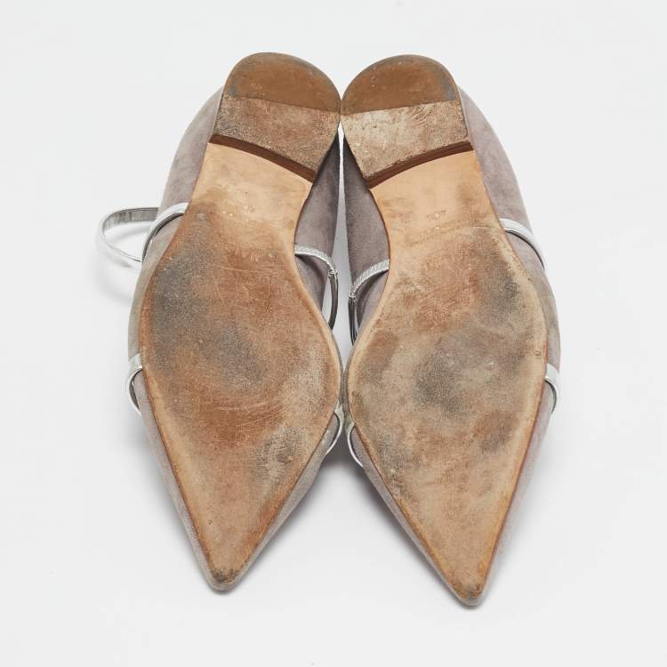 Pre Owned Malone Souliers Grey/Silver Suede and Leather Robyn Flats Size 40.5