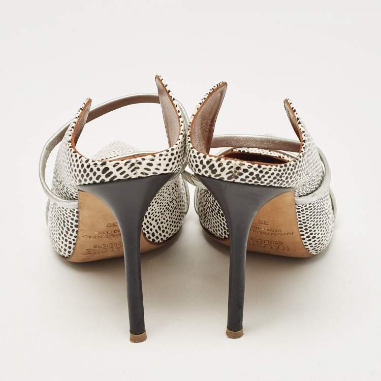 Pre Owned Malone Souliers White/Black Snakeskin Leather Maureen Mules Size 39
