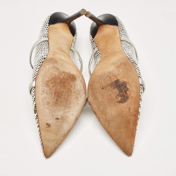 Pre Owned Malone Souliers White/Black Snakeskin Leather Maureen Mules Size 39
