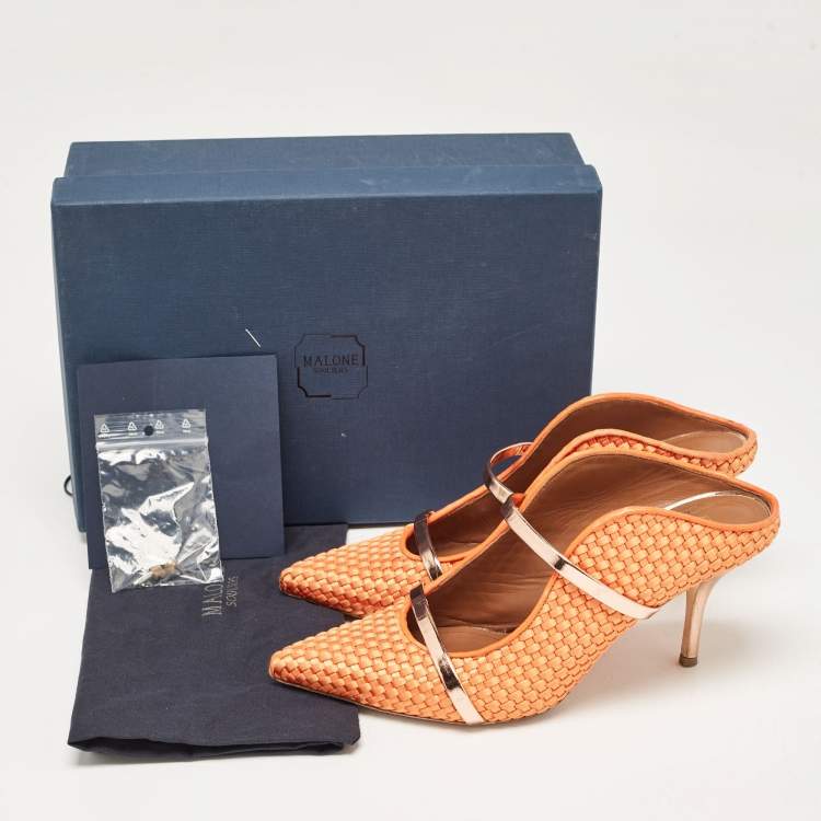 مملوكة مسبقًا Malone Souliers Orange Woven Satin Maureen Mules Size 39