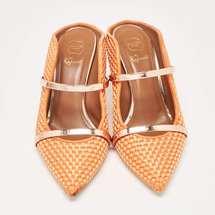مملوكة مسبقًا Malone Souliers Orange Woven Satin Maureen Mules Size 39
