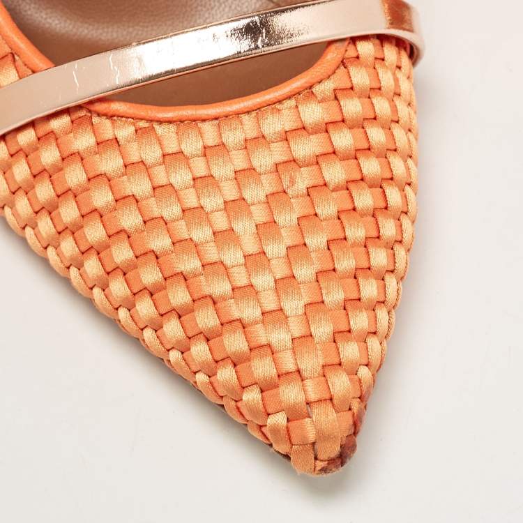 مملوكة مسبقًا Malone Souliers Orange Woven Satin Maureen Mules Size 39
