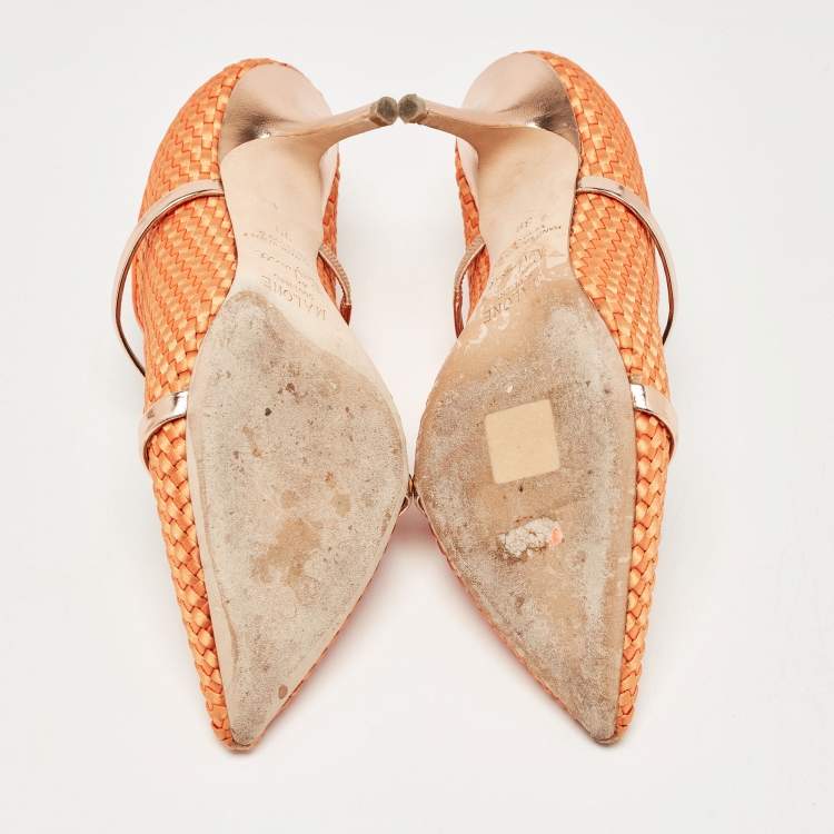 مملوكة مسبقًا Malone Souliers Orange Woven Satin Maureen Mules Size 39