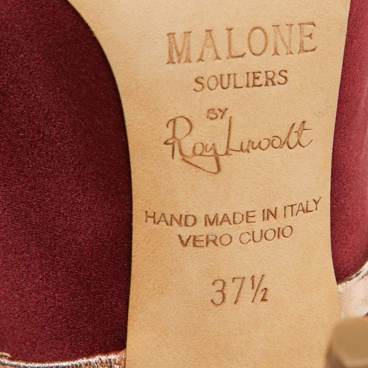 مملوكة مسبقًا Malone Souliers Burgundy/Rose Gold Satin and Leather Maureen Mules Size 37.5