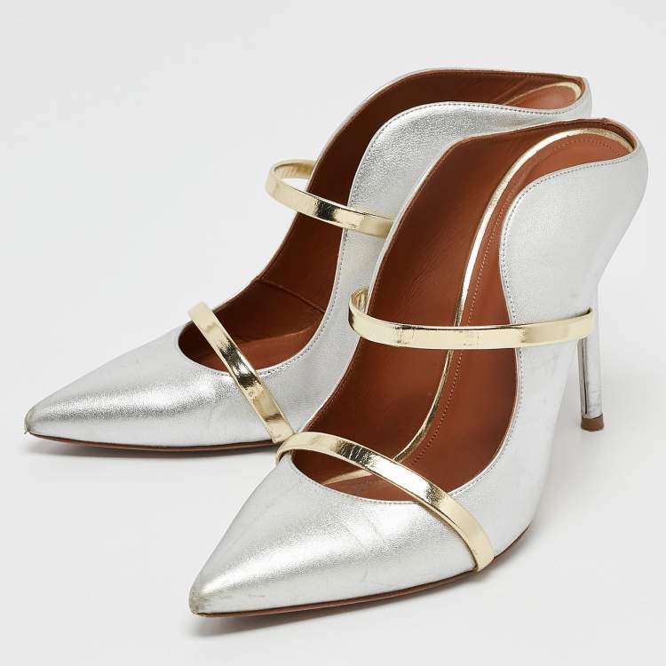 Pre Owned Malone Souliers Silver Leather Maureen Mules Size 38