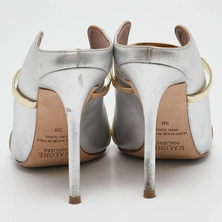 Pre Owned Malone Souliers Silver Leather Maureen Mules Size 38
