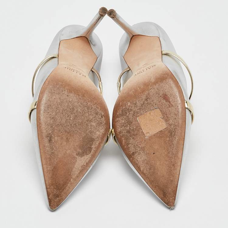 Pre Owned Malone Souliers Silver Leather Maureen Mules Size 38