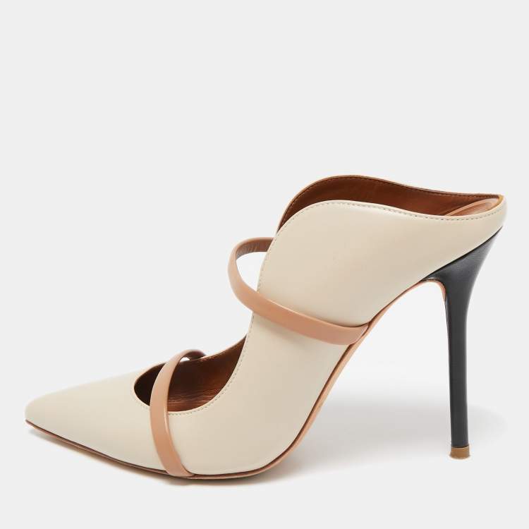 Pre Owned Malone Souliers Beige Leather Maureen Mules Size 38.5