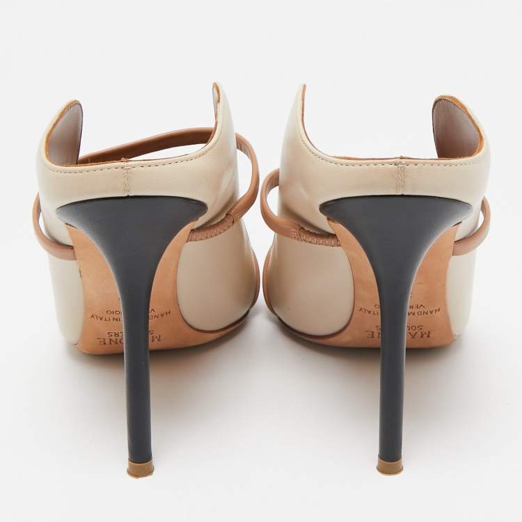 Pre Owned Malone Souliers Beige Leather Maureen Mules Size 38.5