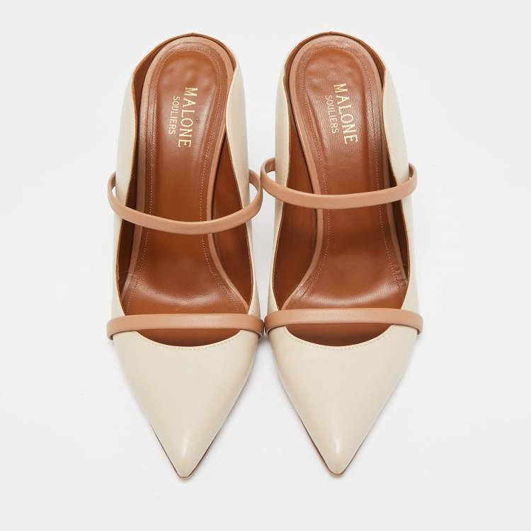 Pre Owned Malone Souliers Beige Leather Maureen Mules Size 38.5