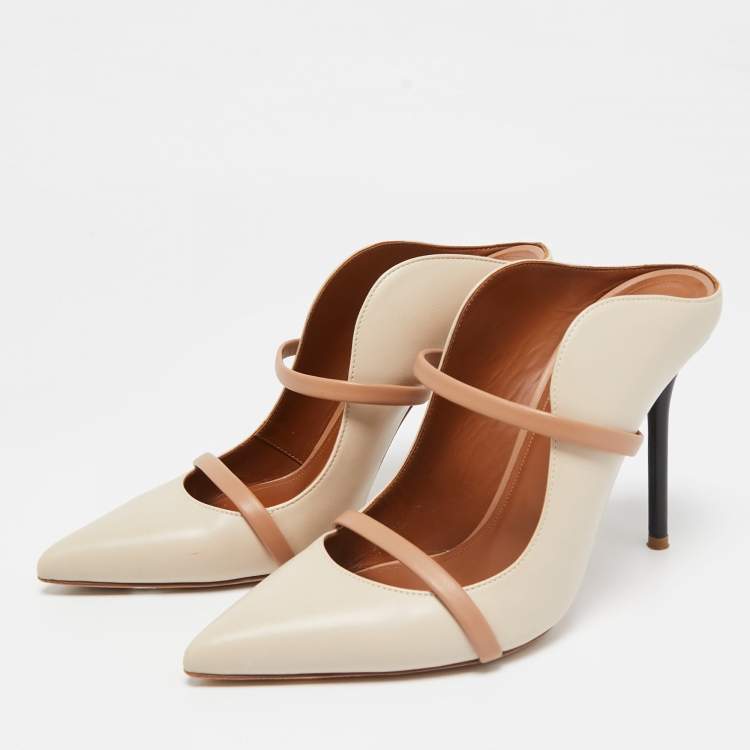Pre Owned Malone Souliers Beige Leather Maureen Mules Size 38.5
