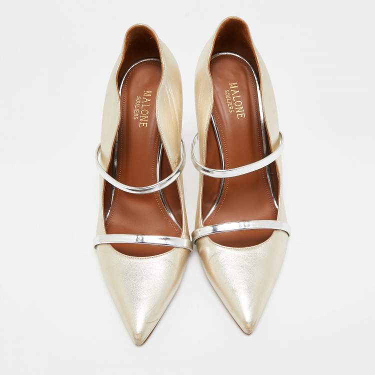 Pre Owned Malone Souliers Metallic Gold/Silver Leather Maureen Pumps Size 41