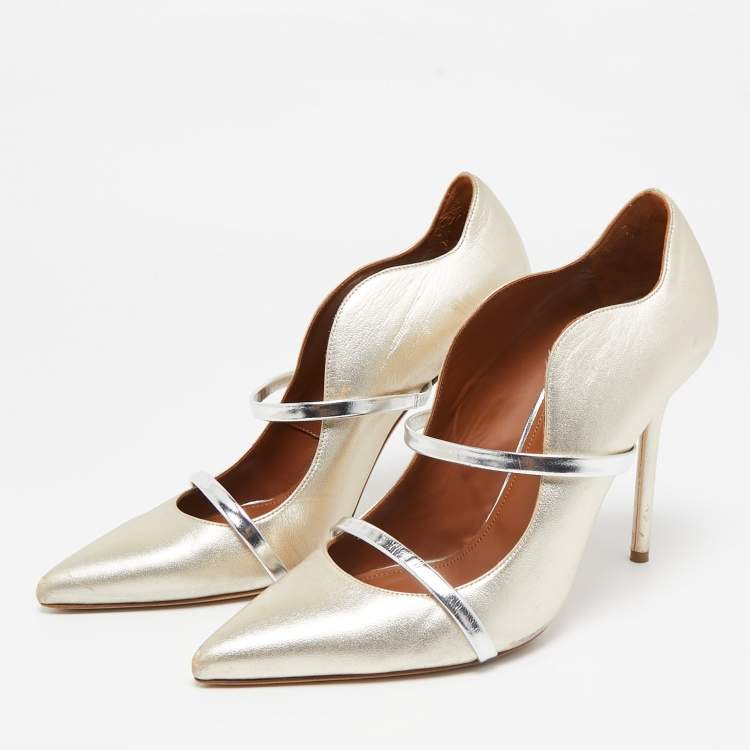 Pre Owned Malone Souliers Metallic Gold/Silver Leather Maureen Pumps Size 41