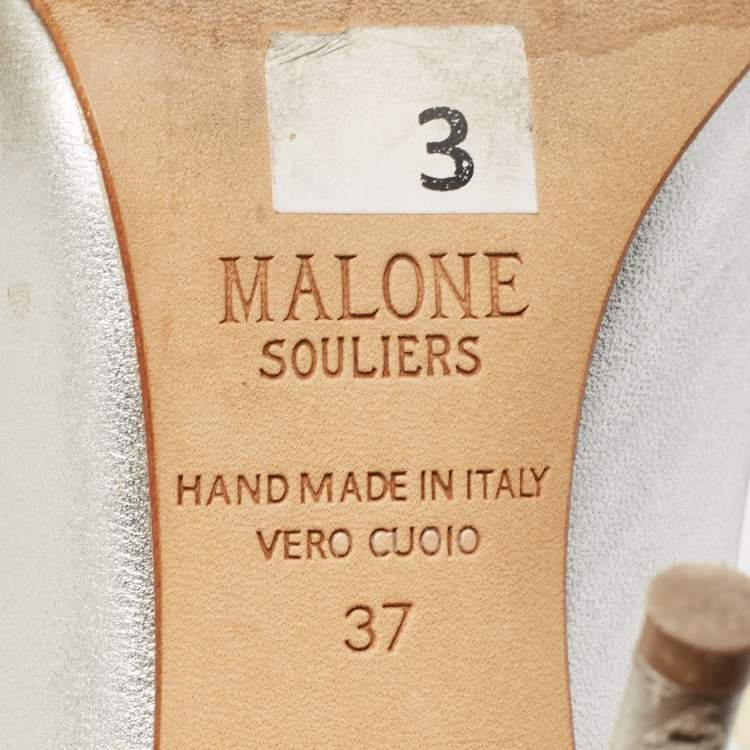 Pre Owned Malone Souliers Silver/Gold Leather Maureen Pointed Toe Mules Size 37