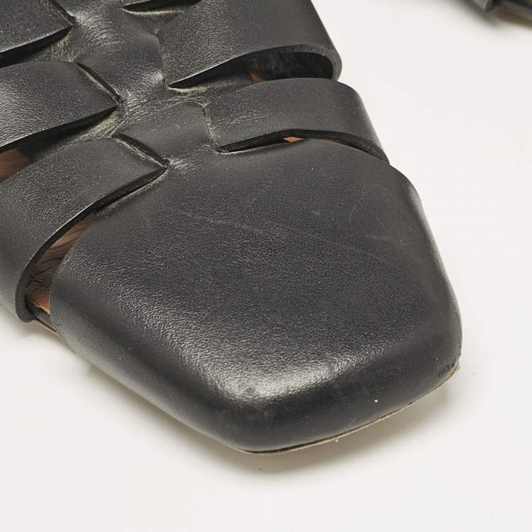 Pre Owned Malone Souliers x Deveaux Black Leather Strappy Flat Mules Size 38.5