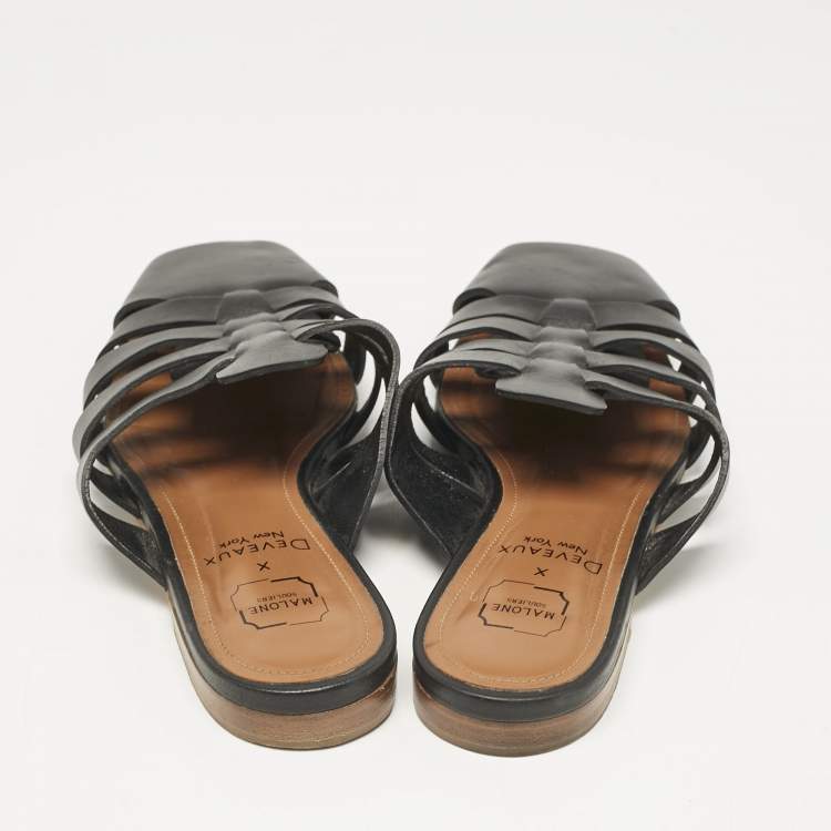 Pre Owned Malone Souliers x Deveaux Black Leather Strappy Flat Mules Size 38.5