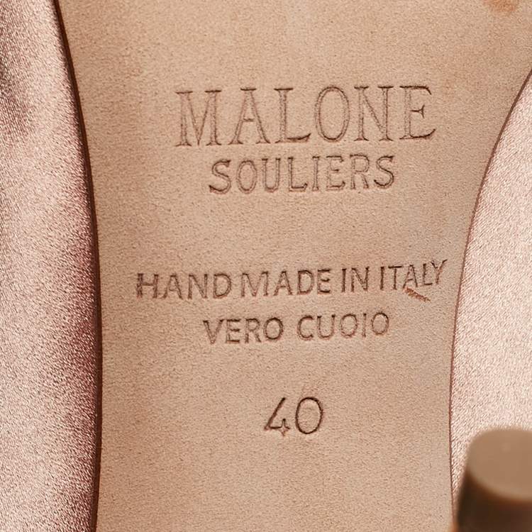 Pre Owned Malone Souliers Gold Leather and Satin Maureen Pointed Toe Pumps Size 40