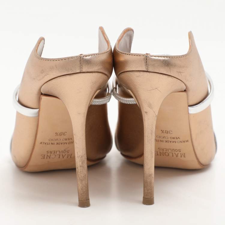 Pre Owned Malone Souliers Gold Leather Maureen Pumps Size 38.5