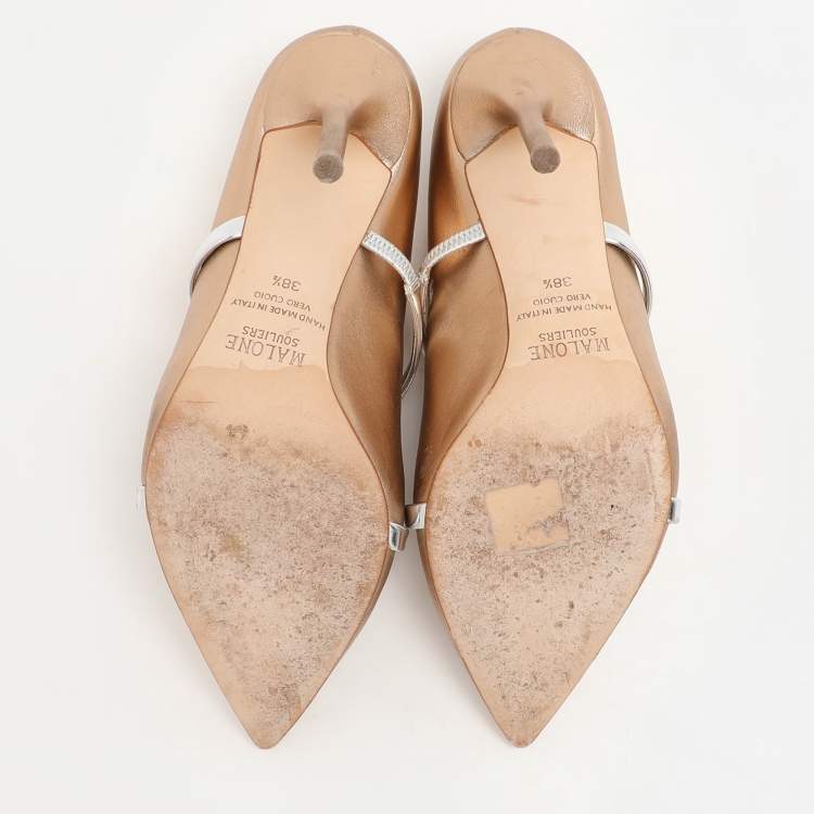 Pre Owned Malone Souliers Gold Leather Maureen Pumps Size 38.5