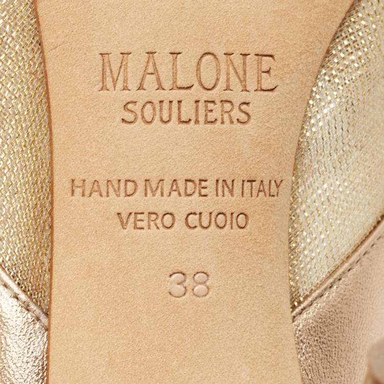 Pre Owned Malone Souliers Metallic Gold/Bronze Mesh and Leather Bobbi Mules Size 38