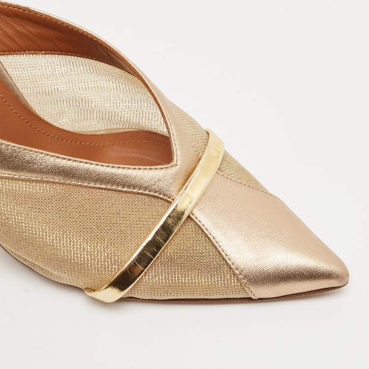 Pre Owned Malone Souliers Metallic Gold/Bronze Mesh and Leather Bobbi Mules Size 38