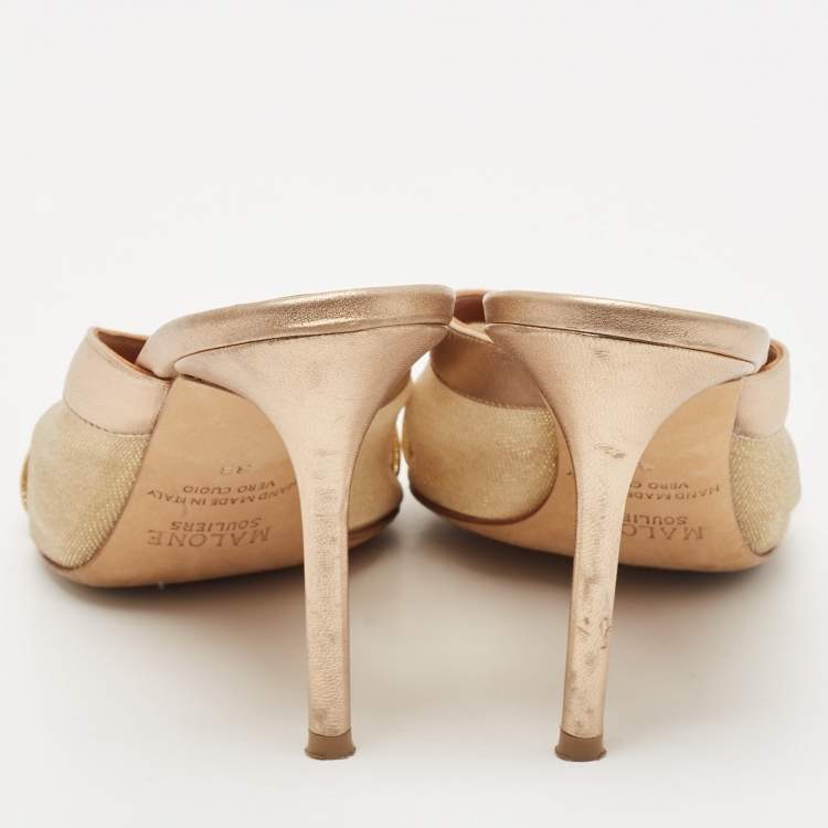 Pre Owned Malone Souliers Metallic Gold/Bronze Mesh and Leather Bobbi Mules Size 38