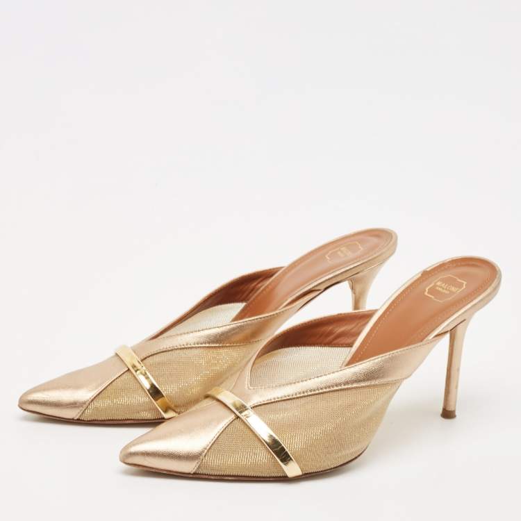 Pre Owned Malone Souliers Metallic Gold/Bronze Mesh and Leather Bobbi Mules Size 38