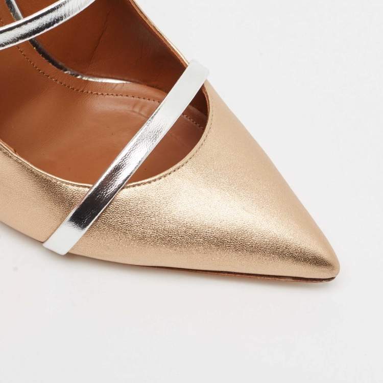 Pre Owned Malone Souliers Gold/Silver Leather Maureen Mules Size 39