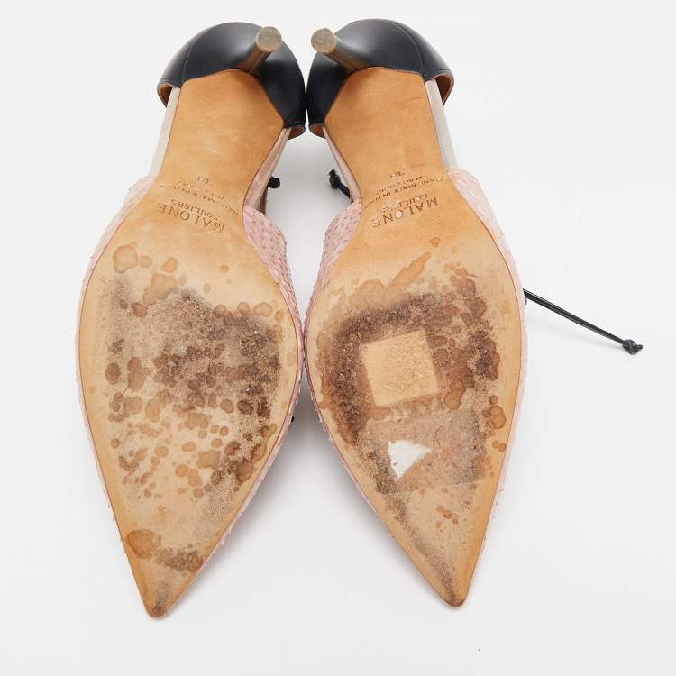 Pre Owned Malone Souliers Beige/Black Leather and Python Montana Lace Up Booties Size 38