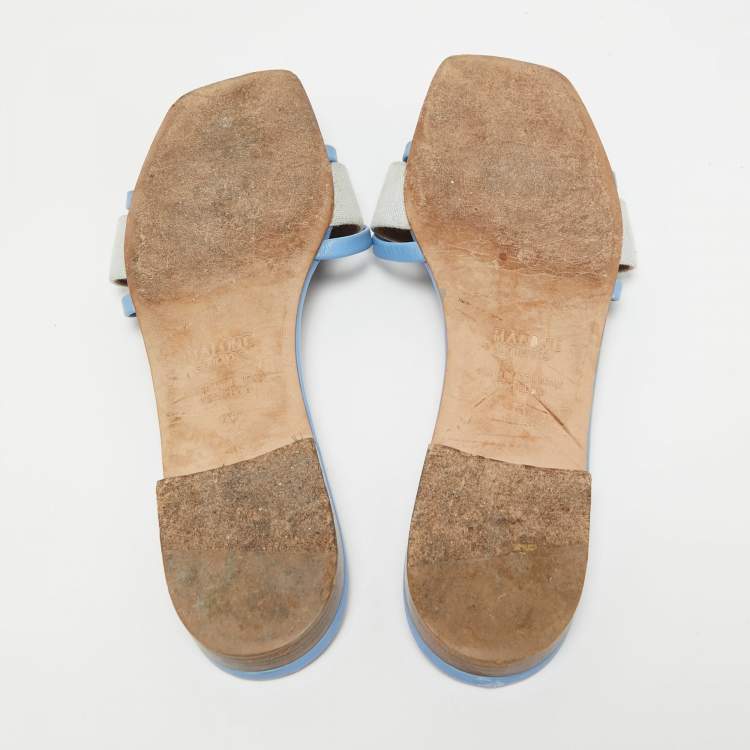 Pre Owned Malone Souliers Grey/Blue Leather And Fabric Demi Flat Slides Size 40
