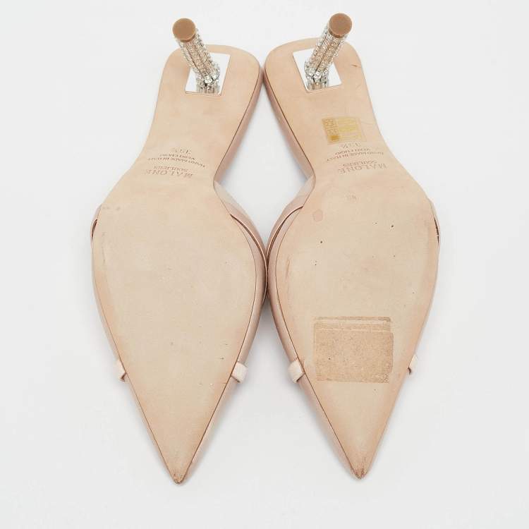 Pre Owned Malone Souliers Beige Satin Josephine Mules Size 39.5