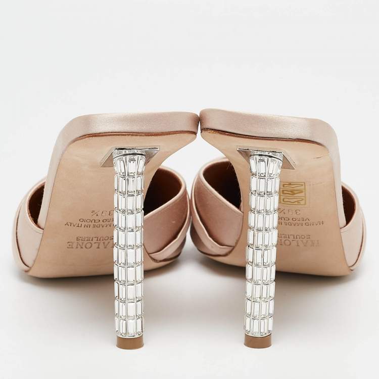 Pre Owned Malone Souliers Beige Satin Josephine Mules Size 39.5
